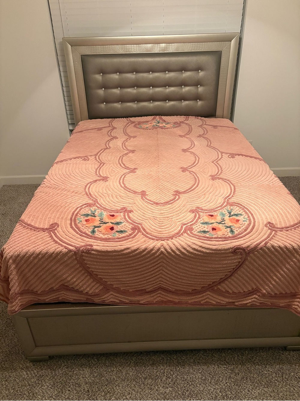 Rare Vintage Retrac Chenille Pair of Bedspreads Peach Floral Scrollwork